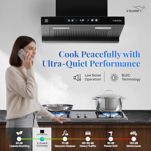 Image of V-Guard BLDC Chimney for Kitchen 60 cm | 1500 m /h Suction | Low Noise Operation | Free Installation Kit | Heat Auto Clean | Gesture Control with Touch Panel | V-Guard BT 60