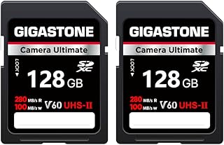 GIGASTONE UHS-II V60 128GB SD Card, Camera Ultimate, Speed up to 280/100MB/s, U3 SDXC 4K Ultra HD UHD Video for DSLR Canon, Nikon, Sony, Pentax, Kodak, Panasonic, with 2 Mini Cases