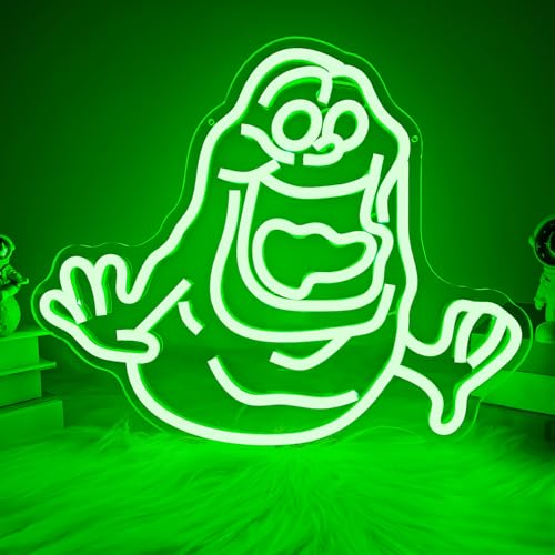 Slimer Neon Sign for Wall Decor Dimmable Green Ghost Neon light Sign Led Ghost Neon Light for Bedroom Kids Room Man Cave Game Room Neon Party Decorations for Birthday Christmas Gift
