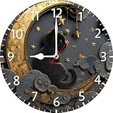 Vdenvileye Reloj de pared de gato negro de 25 cm, redondo, de madera, para Halloween, silencioso, sin tictac, funciona con pilas, para baño, sala de estar, cocina, oficina (estilo 5)