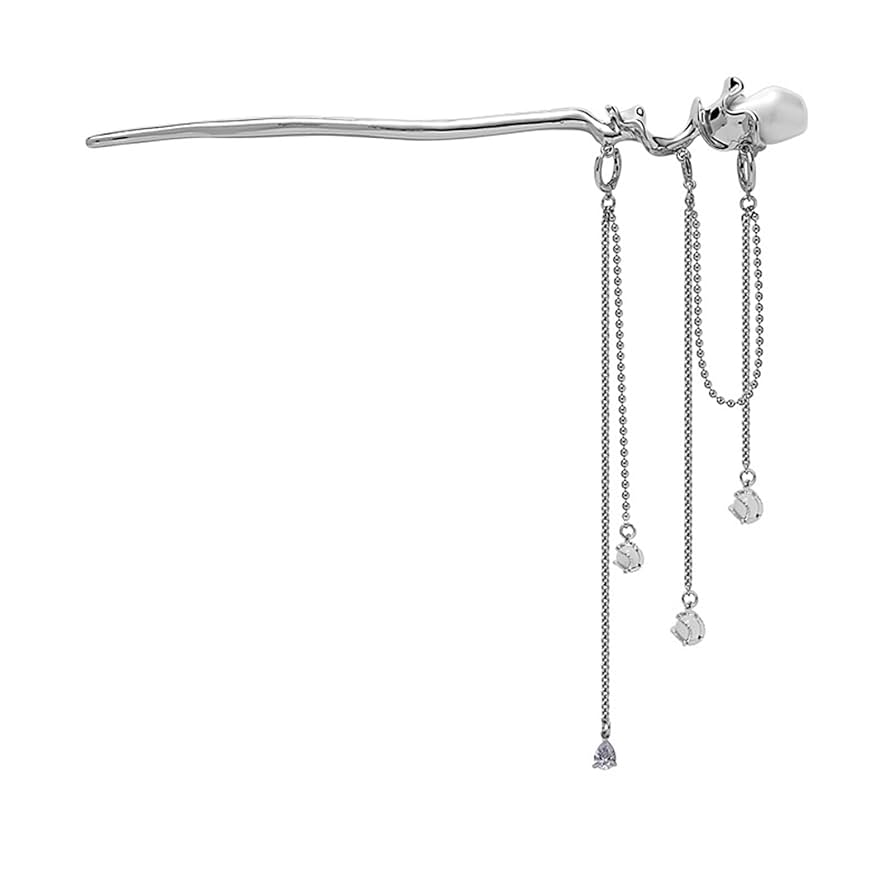 淡水パール＊タッセル＊かんざし 彼岸花柄の白狐面と鬼灯と曼珠沙華の和風かんざし(2本セット