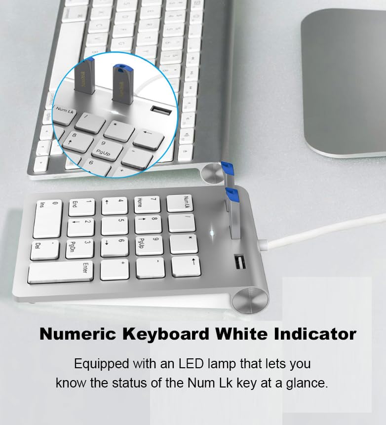 Clavier numérique USB à 18 touches filaire pour Surface, iPad et ordinateur de bureau
