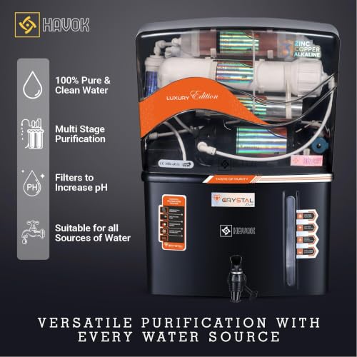 Image of Havok Luxury Edition RO + UV + UF + TDS Controller Water Purifier with Copper + Zinc + Alkaline 3-in-1 Technology | 15 L Storage | Multi-Stage Purification for Home & Kitchen