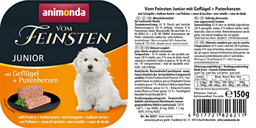 animonda Vom Feinsten Junior Hundefutter, Nassfutter für Hunde im Wachstum & Senior Hundefutter, Nassfutter für ältere Hunde ab 7 Jahren, mit Putenherzen, 22 x 150 g