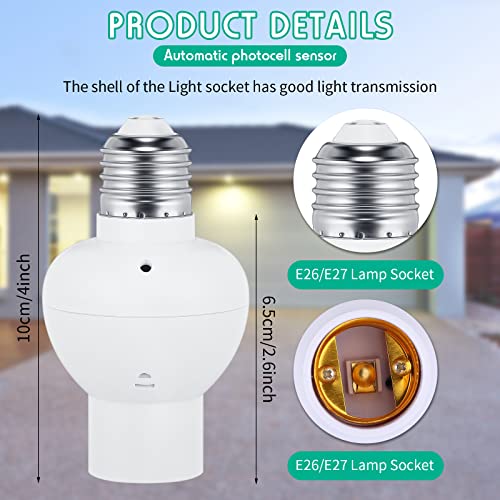 Funtery Light Sensor Socket Adapter Dusk To Dawn Light Bulb Sockets Light Sensor For Outdoor Lighting Compatible With E26/E27 Lamp Bulbs For Porch Garage Garden Toilet Indoor Outdoor (6 Piece) #TOP1