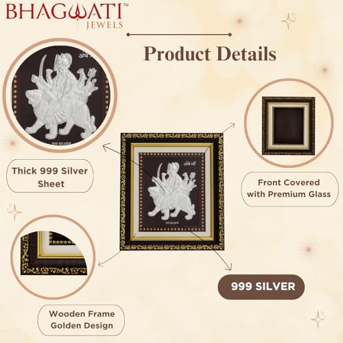 Image of 999 Pure Silver Durgamaa Frame for Home & Office | Premium Silver | Pooja Room & Wall Decor | Housewarming, Wedding & Festival Gifts | Certificate Included | Tabletop Size 5.5x5 inch
