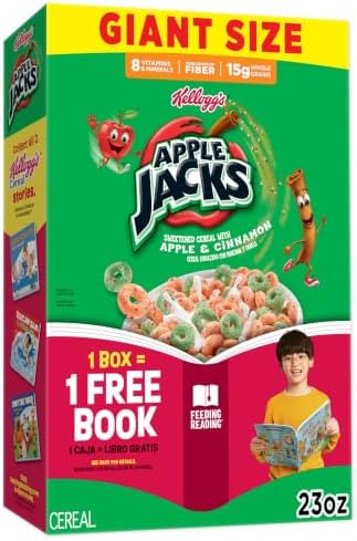 Kellogg’s Apple Jacks Breakfast Cereal, Kids Snacks, Family Breakfast, Giant Size, Original, 23oz Box (1 Box)