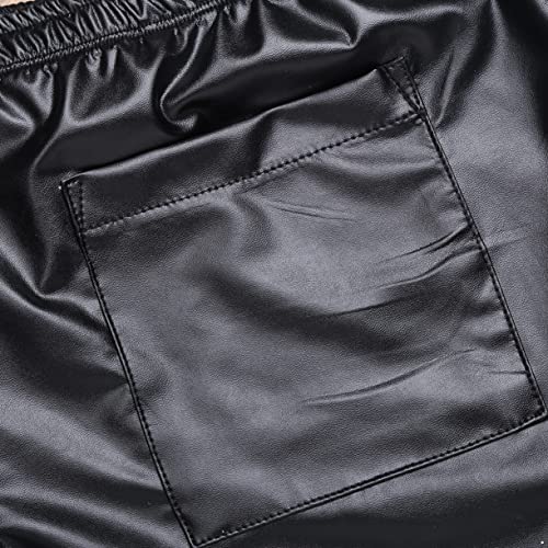 Renvena Men's Faux Leather Boxer Shorts Lounge Bikini Bottoms Elastic Waistband Trunks Hot Pants Black Xx-Large #TOP5
