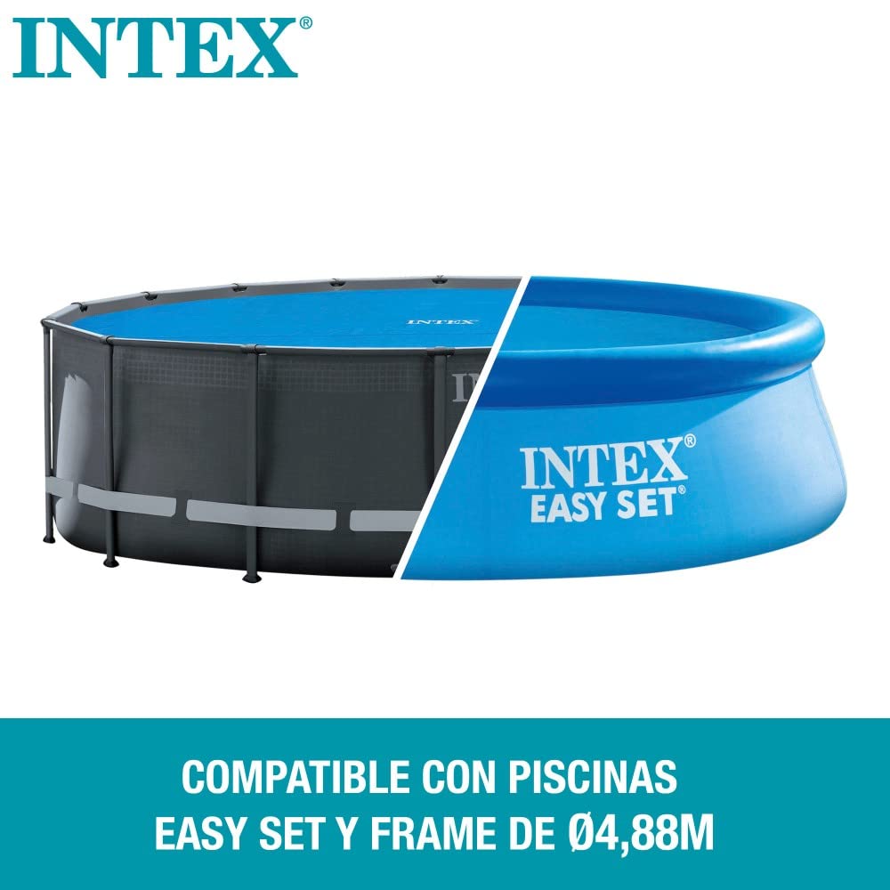 Intex 28014 - Solarabdeckplane, Abdeckung mit thermischer Isolierung für Runde Easy Set/Frame Pools, Polyethylen, Blau, ⌀ 488 cm