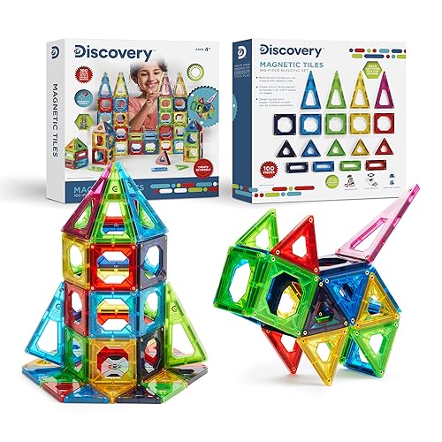 Discovery 100-Piece 3D Magnetic Tiles Set, Educational STEM Kids Toys, Ages 4+, Construction Building Block Creativity Kit, Engineering Development