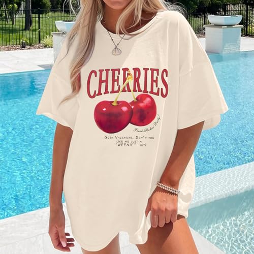 Oversized Graphic Tees Vintage Cherry Fruit Shirt for Men Aesthetic Printed Unisex T Shirts Short Sleeve Casual Tops3