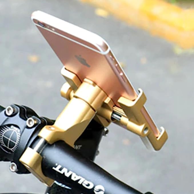 Image of HUMBLE Universal Mobile Phone Holder Waterproof Easy Adjustable Rear View Mirror Mount Solid Metal Stand up to 7 inch Suitable for Bicycle, Motorcycle, Bike Scooty Fits All Smartphones (Golden)