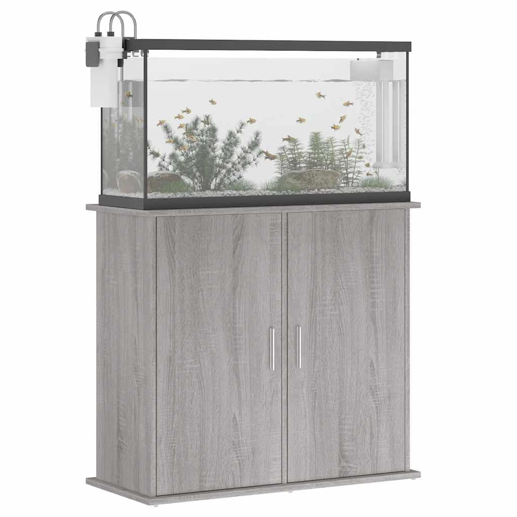 Soporte para acuario, color gris, de madera Sonoma, 81 x 36 x 73 cm, armario inferior estable con espacio de almacenamiento y puertas para accesorios de acuario, estantería, muebles, ideal