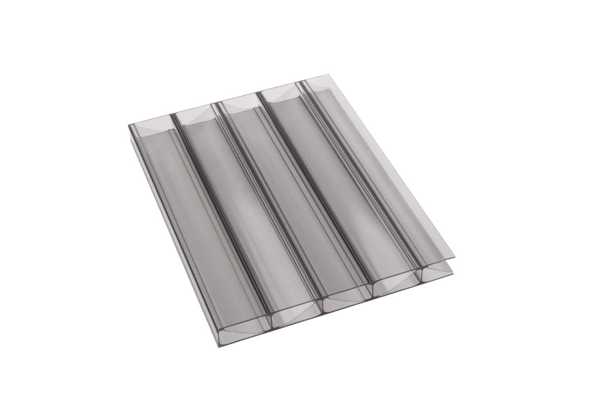 Stegplatte aus Polycarbonat Halgelsicher!, 16mm stark, graphit anthrazit grau, Steg 2 Fach, 16/32/W Premium Longlife Qualität 980mm x 4000mm