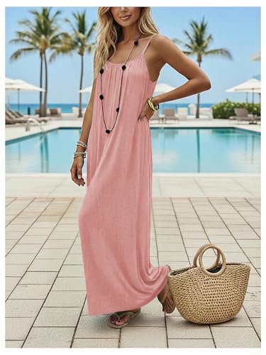 Image of SHENHE Women's Open Back Spaghetti Strap Beach Maxi Dress Loose Flowy Vacation Sundress