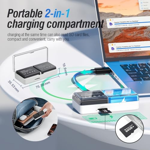 TIMNUT Action-Akkus mit Ladegerät, wiederaufladbare Akkus 1350 mAh (2er-Pack), USB-Ladegerät-Set