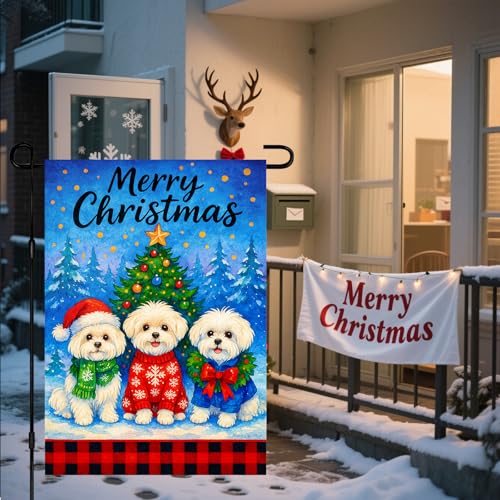 Image of BlissYard Christmas Bichon Dogs Garden Flag 12x18 Inch Polyester