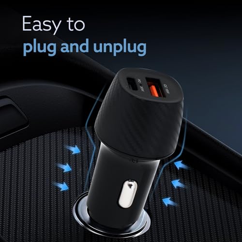 Image of AGARO Pulse Car Charger, Dual Port with 51W Fast Car Charger with Dual Output (33W Pd Type C Port + 18W USB A Port), Fast Charging, for Smartphones, iPhones, Tablets, Earbuds & More - Black