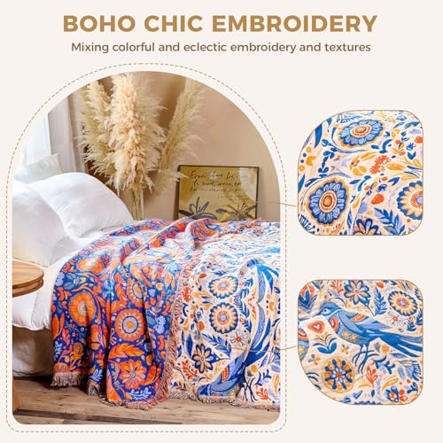 Image of LUTBM Boho Throw Blanket for Couch 50 inchx60 inch, Cotton Decorative Bed Throw