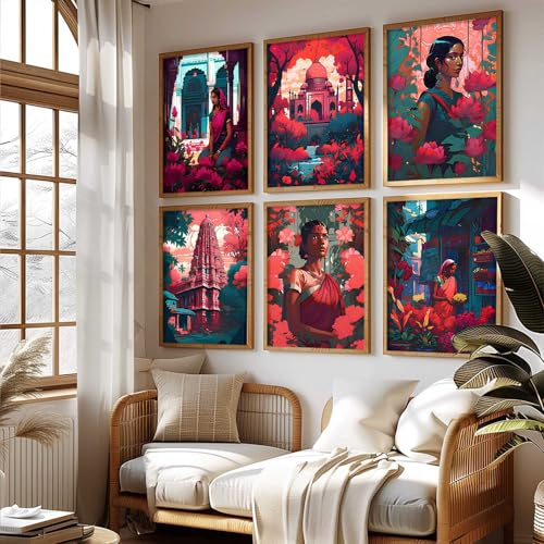Image of kotart Premium Digital Traditional Art Paintings with Frame for Home Decoration - Painting for Living Room Bedroom Office Room Decor - Painting for Wall Decoration - Pack of 6 (Art 7)