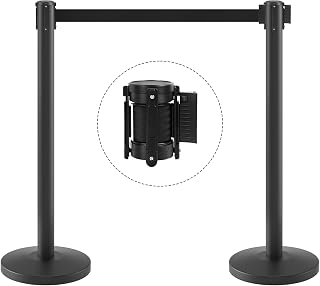 kaiyomi 2 Pack Stanchions with Retractable Belts, 11 Feet Crowd Control Posts Retractable Belt with Buffer Device, Heavy-Duty Base Stanchions Barriers Set (Black)