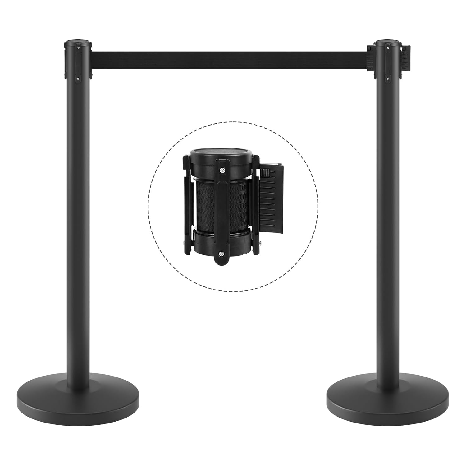 kaiyomi 2 Pack Stanchions with Retractable Belts, 11 Feet Crowd Control Posts Retractable Belt with Buffer Device, Heavy-Duty Base Stanchions Barriers Set (Black) 2 Pack Black