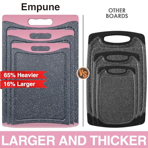 Image of Extra Large Cutting Boards, Plastic Cutting Boards for Kitchen (Set of 3) Cutting Board Set Dishwasher Chopping Board with Juice Grooves Easy-Grip Handles, Pink, Empune