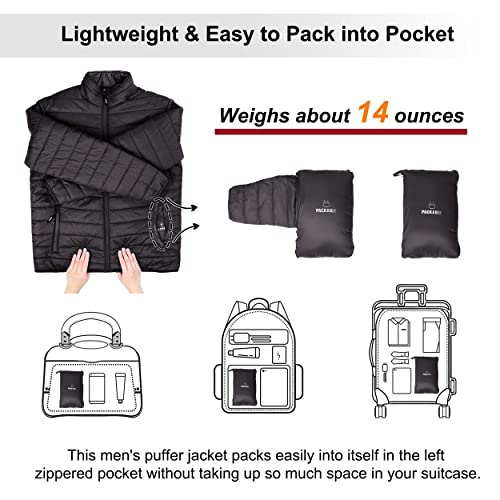 Outdoor Ventures Men's Packable Puffer Jacket Insulated Lightweight Puffy Coat Warm Portable Padded Water Resistant Jacket for Hiking Travelling Camping - Image 3