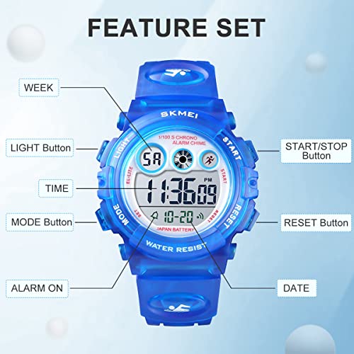 Image of GOLDEN HOUR Watches for Kids Digital Sport Waterproof Boys Girls Watch Outdoor 12 /24 H Alarm EL Backlight Stopwatch Military Child Wristwatch Ages 3-15