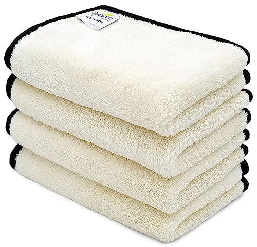 Image of SOFTSPUN Microfiber Hand & Face Wipes 280 GSM 20x30 Cms, 4 Piece Towel Set, (White) Super Soft & Silky for Hand, Face and Body - Hypoallergenic Sensitive Skin Wipes & Washcloths.