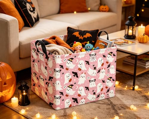 Image of Rectangular Halloween Basket for Boys and Girls Kids Trick or Treat Pumpkin Basket for Halloween Parties Cute Storage Bin Organizer Box Room Decor(Mask Halloween)