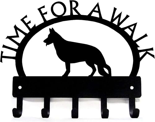 Percha de correa y llavero de pastor alemán para caminar - Fabricado en Estados Unidos; soporte montado en la pared