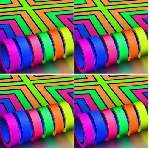 Image of Whaline 6 Colors Neon Gaffer Cloth Tape, Fluorescent UV Blacklight Tape for UV Party (0.6 inch x 16.5 feet) (Pack of 4)