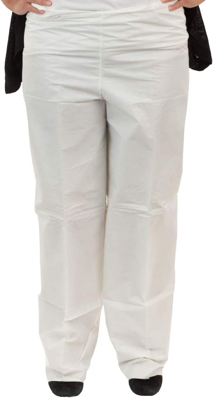 Microporous Pants (White) | Particulate & Splash Protection/Disposable Hazmat Pants with Elastic Waist