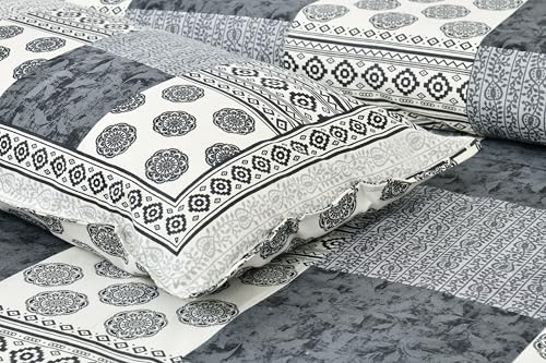 Image of Decor King Size Cotton Bedsheet | 300 TC | 100% Cotton Flatsheet King Size with Two Pillow Covers | (254 * 274 cm, Ash Black)