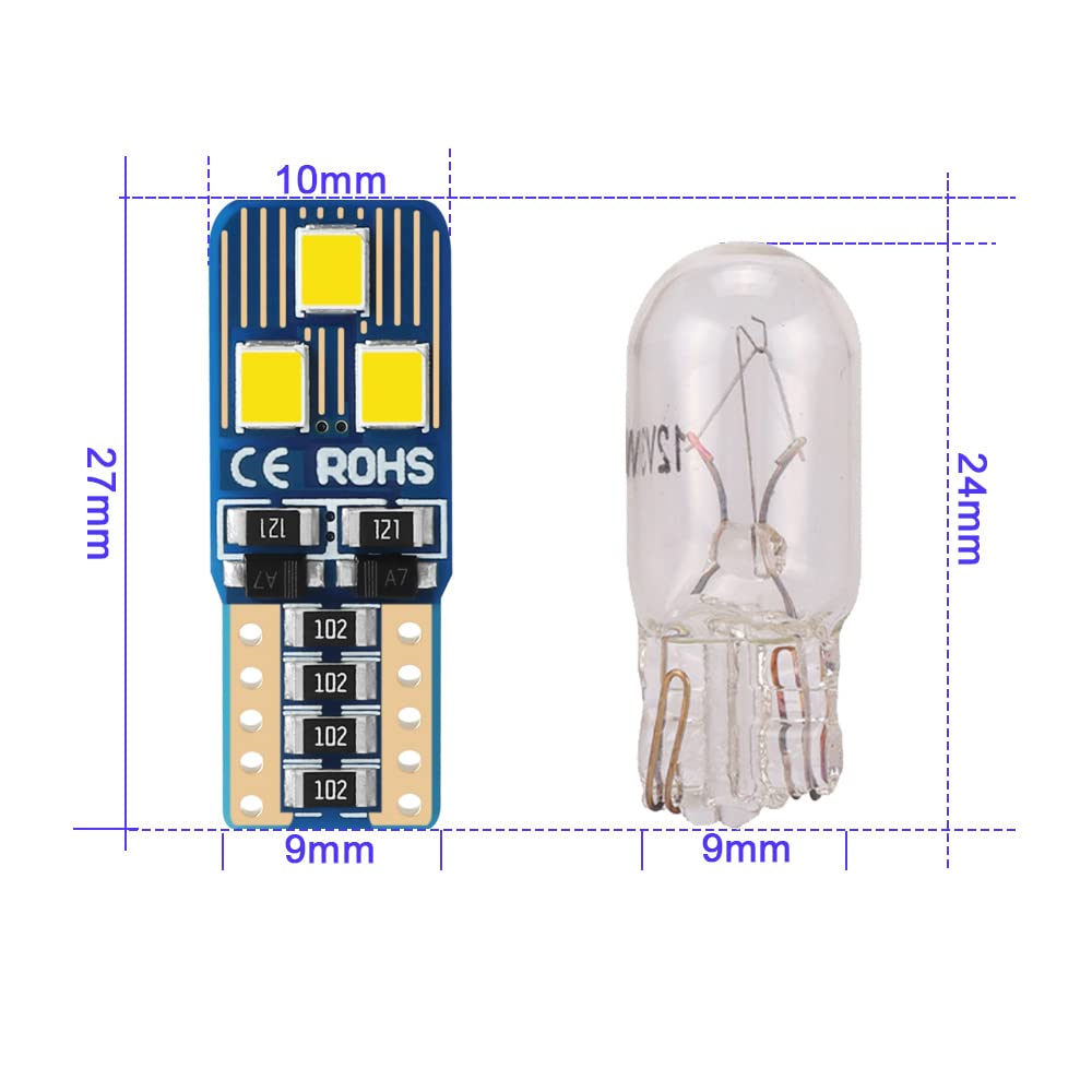 10pcs Lampadine W5W T10 LED 6500K Bianca 12V 6SMD 2835 Chip Luci Interne Auto Moto 501 194 168 LED per Luce Posizione Luci Laterale luci Cortesia Luce Bagagliaio Luci Targa