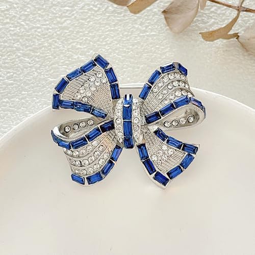 Image of Rhinestone Bow Collar Brooch For Women Dainty Crystal bow Brooch Pin Vintage Blue Sparkling lapel pin Unique Ribbon Bow brooch Badge Clothing Accessory Jewelry Gift