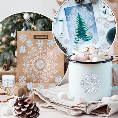 Image of 500Pcs Christmas Stickers Roll for Cards 3 Designs Silver Foil Snowflake Stickers Xmas Winter Holiday Adhesive Label Stickers Decal for Xmas Envelopes Invitations Cards Gifts Decor