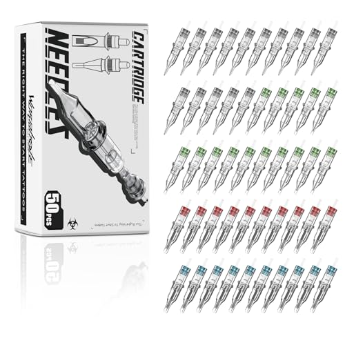 Wormhole Tattoo 50Pcs Tattoo Needles Long Taper Assorted Disposable Tattoo Cartridge Needles Mixed 5RL 7RL 9RL 5RS 7RS 9RS 15M1 21M1 15RM 21RM Round Liner Shader Magnum Round Magnum