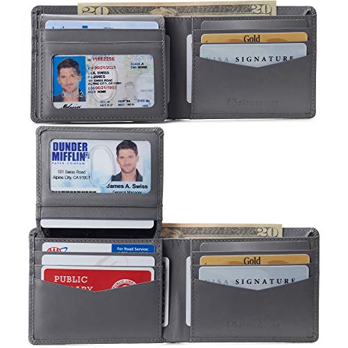Image of Alpine Swiss Connor Executive Bifold Wallet | Business Passcase for Men | Premium Leather | Dual ID Windows | RFID Blocking | Gift Box Included Smooth Finish Gray