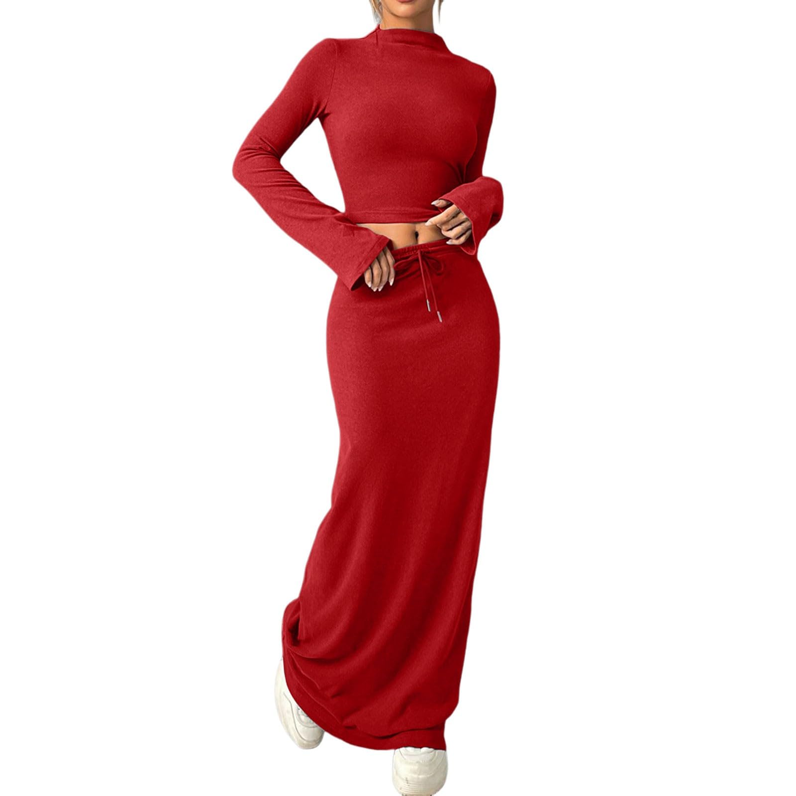 Genérico Conjunto de Falda Larga y Blusa para Mujer Estilo Casual Otoño Invierno Elegante y Cómodo Dos Piezas