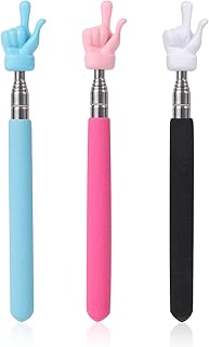 3pcs Teachers Pointer Stick, Telescopic Teachers Pointer Classroom Whiteboard Pointer Finger Pointer Stick for School Teachers Presenter (Black, Pink, Blue)