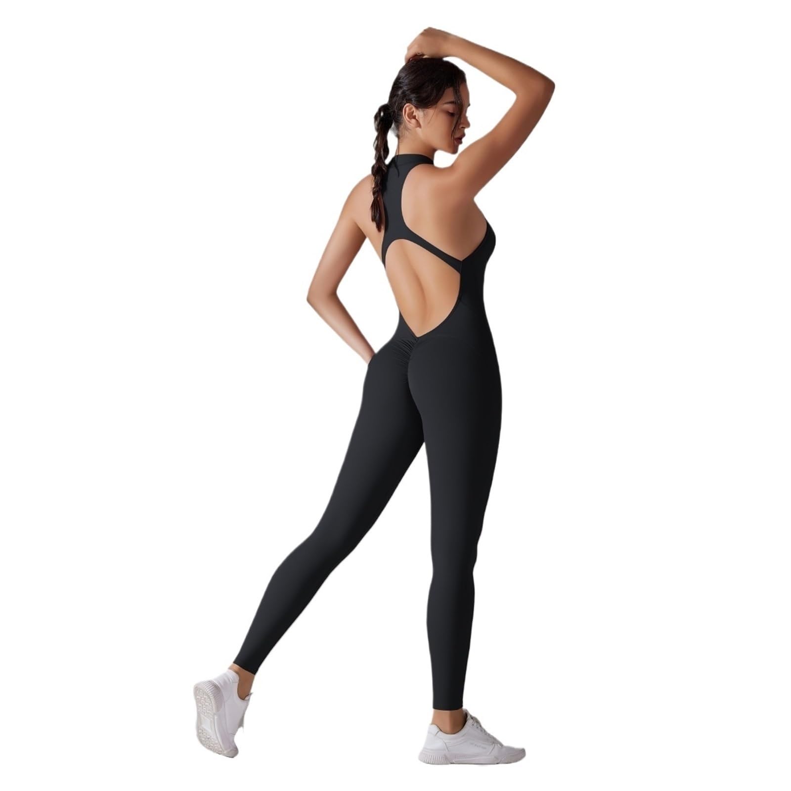 Mono de yoga sin espalda Mono Deportivo Sin Espalda For Mujer, Con Fruncido, Cremallera, For Yoga, Gimnasio, Mangas, For Entrenamiento, De Una Pieza Para Entrenamiento