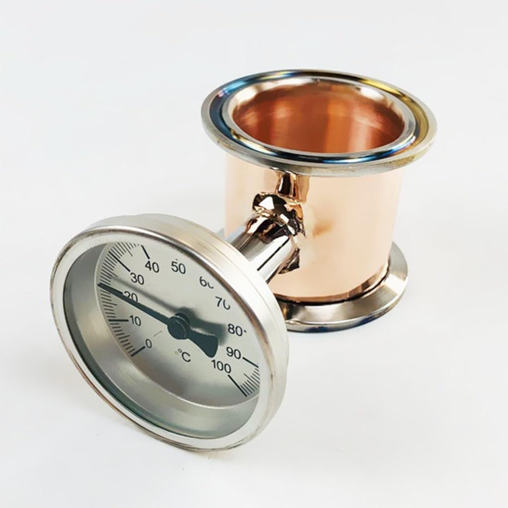 1PCS 2"(51mm) Flange OD 64mm Tri Clamp Copper Tube/Pipe With 1/4" Female Thread Thermometer Connector For Distillation (Color : With Thermometer)