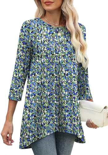 Image of OFEEFAN Tunic Tops for Women Loose Fit Dressy 3 /4 Length Sleeve Womens Tops with Asymmetrical Hem S-4XL