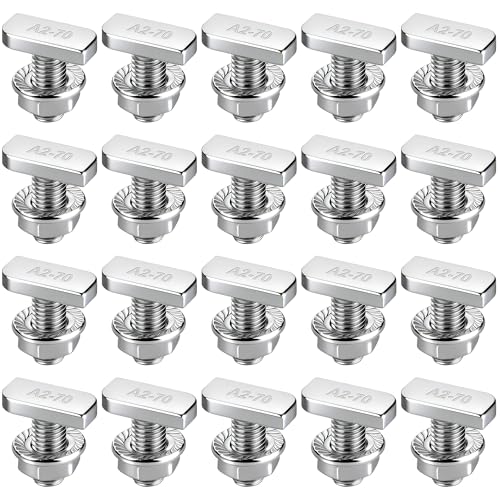 20 Stück Hammerkopfschrauben M8x20mm Edelstahl A2-70 schrauben M8 Mit Sperrzahnmuttern & Flanschmuttern Für PV-Solar Montageschienen (20PCS M8-20mm)