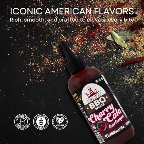 Poppamies BBQ-Sauce Cherry Cola Barbeque – Preisgekrönter süß-säuerlicher Geschmack, perfekt für Rippchen und Burger – Glutenfrei, Vegan – 360 g