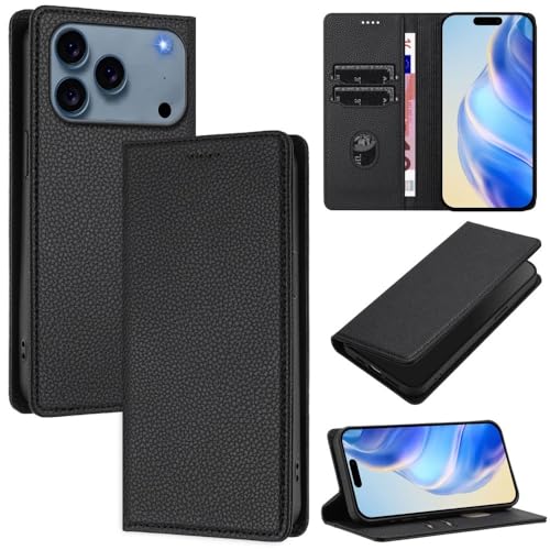 Étui portefeuille iPhone 16 Plus noir pour vos réunions et sorties urbaines