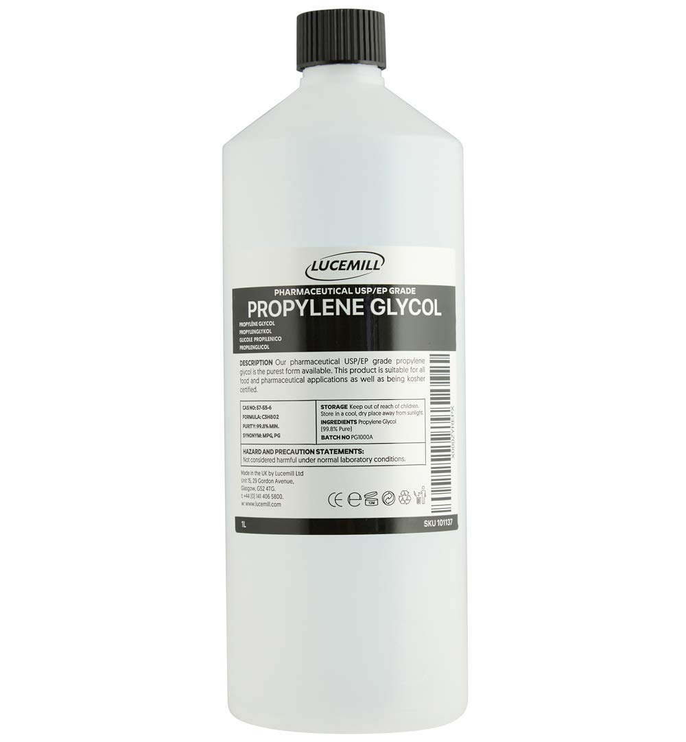 Lucemill Propylene Glycol (MPG) | 1 Litre | 99.8% Pure Food Grade Propylene Glycol | USP/EP Grade | For Baking, Cosmetics, DIY Skincare, Food Flavouring & Household Applications