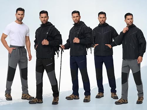 MOCOLY Pantalon Trekking Hombre Invierno Pantalones Ski Softshell Cargo con Forro Polar Negro M - imagen 8